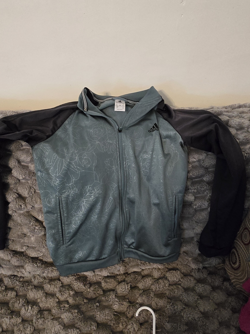Large Adidas Floral Track Jacket in Teal and Black